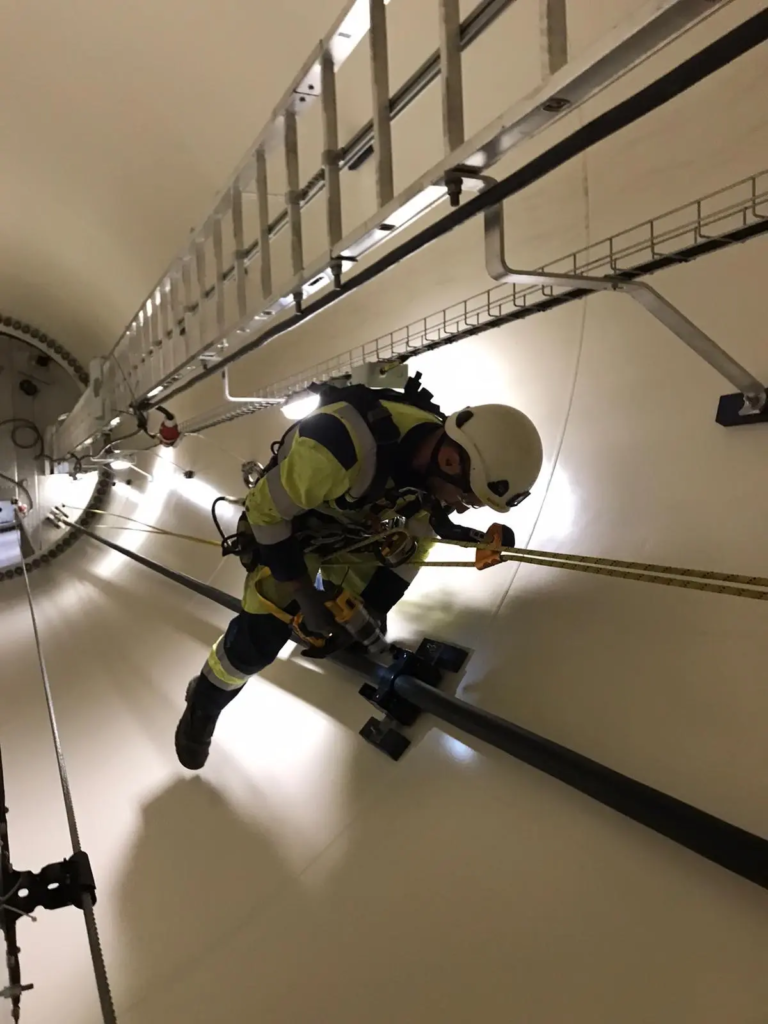 RAO Rope Access Technician Working Inside a Wind Turbine Blade